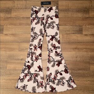 For Love & Lemons Size Small Flare Leg Pants Floral Leaf Print Fall Coachella